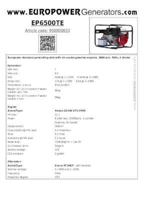 Generatoare de curent pe benzină Europower EP6500TE (S)
