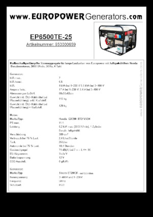 Generatoare de curent pe benzină Europower EP6500TE-25 (S)