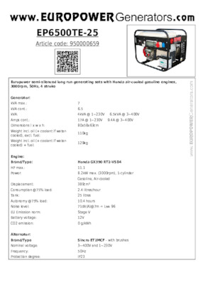 Generatoare de curent pe benzină Europower EP6500TE-25 (S)