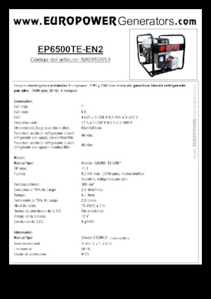 Generatoare de curent pe benzină Europower EP6500TE-EN2 (S)