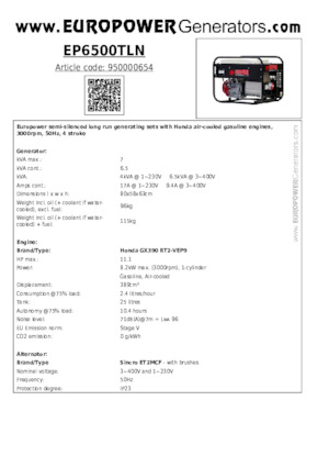 Generatoare de curent pe benzină Europower EP6500TLN (S)