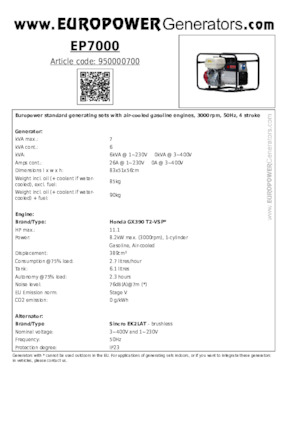 Generatoare de curent pe benzină Europower EP7000 (S)