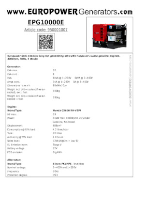 Generatoare de curent pe benzină Europower EPG10000E (S)