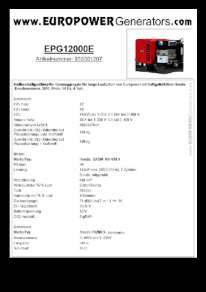 Generatoare de curent pe benzină Europower EPG12000E (S)