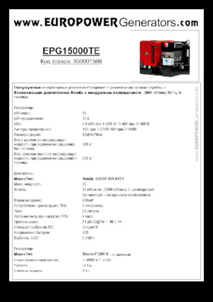 Generatoare de curent pe benzină Europower EPG15000TE (S)