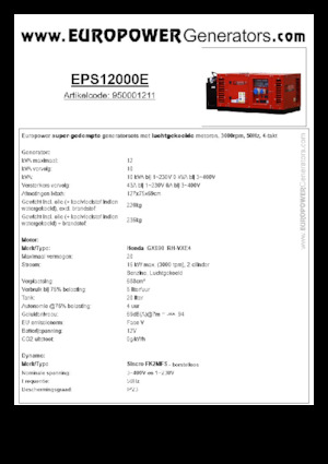 Generatoare de curent pe benzină Europower EPS12000E (S)