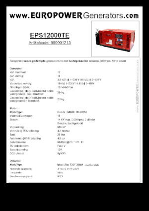 Generatoare de curent pe benzină Europower EPS12000TE (MA)