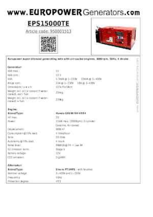 Generatoare de curent pe benzină Europower EPS15000TE (S)