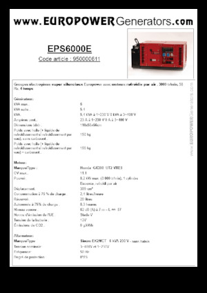 Generatoare de curent pe benzină Europower EPS6000E (S)