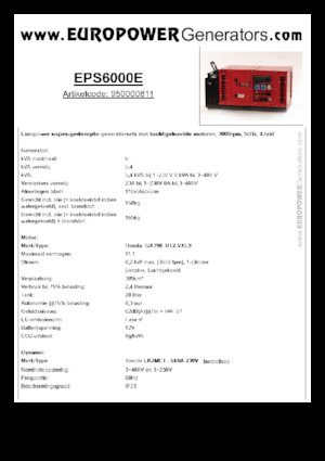 Generatoare de curent pe benzină Europower EPS6000E (S)