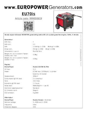 Generatoare de curent pe benzină Europower EU70is