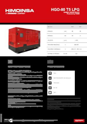 Generatoare de curent pe benzină HIMOINSA HGO-80 T5 LPG