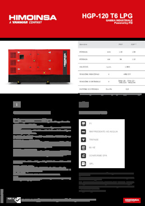 Generatoare de curent pe benzină HIMOINSA HGP-120 T6 LPG
