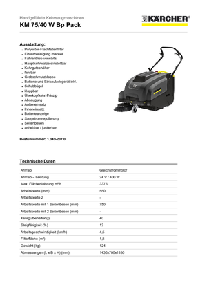 Măturători stradale controlate manual Kärcher KM 75/40 W Bp Pack Professional
