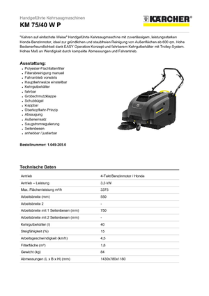 Măturători stradale controlate manual Kärcher KM 75/40 W P Profenssional