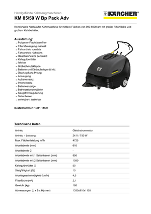 Măturători stradale controlate manual Kärcher KM 85/50 W Bp Pack Adv Professional