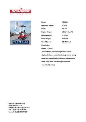 Mini excavatoare Takeuchi TB 014 S