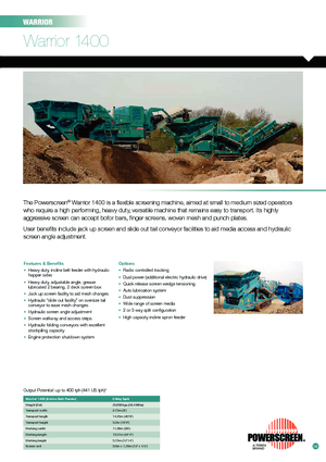 Stații de sortare mobile Powerscreen Warrior 1400
