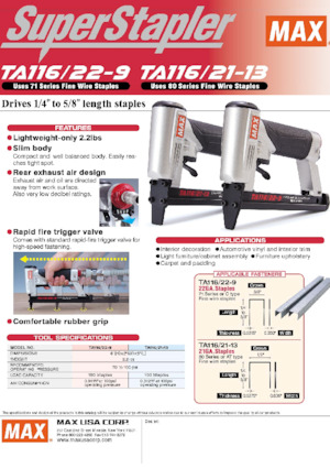 Cuie și capsatoare MAX USA CORP. TA116A/21-13