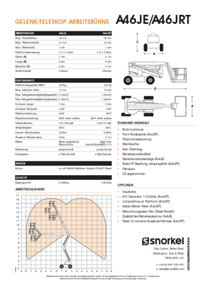 Nacele cu braț articulat pe roți Snorkel A46JRT