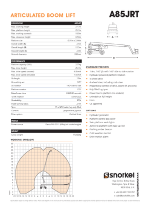 Nacele cu braț articulat pe roți Snorkel A85JRT