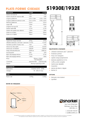 Platforme de ridicare de tip foarfecă pe roți Snorkel S1930E