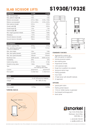Platforme de ridicare de tip foarfecă pe roți Snorkel S1930E