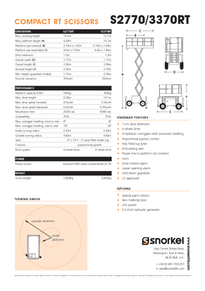 Platforme de ridicare de tip foarfecă pe roți Snorkel S2770RT