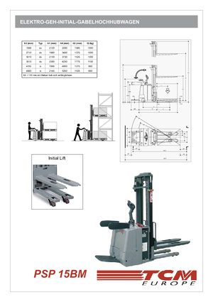 Stackere (transpaleți) cu operare la mare înălțime TCM PSP 15 BM