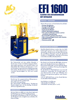 Stackere (transpaleți) cu operare la mică înălțime Stöcklin EFI 1600