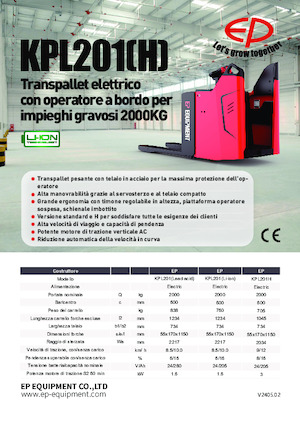 Transpaleți cu platformă, cu operare la mare înălțime EP KPL201