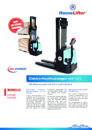 Stackere (transpaleți) mobile HanseLifter E-DH1227MG