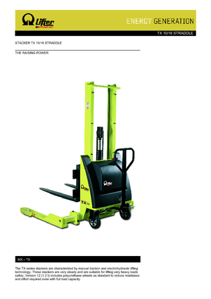 Stackere (transpaleți) mobile PRAMAC Lifter TX 10/16 Straddle