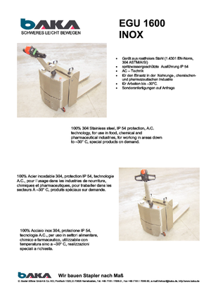 Transpalete cu operator pedestru Baka EGU 1600 Inox