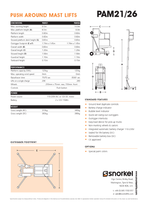 Nacele verticale cu un singur catarg Snorkel PAM26AC