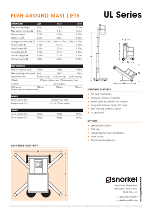 Nacele verticale cu un singur catarg Snorkel UL32AC