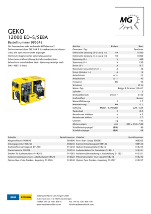 Generatoare de curent pe benzină Geko ® 12000 ED-S/SEBA