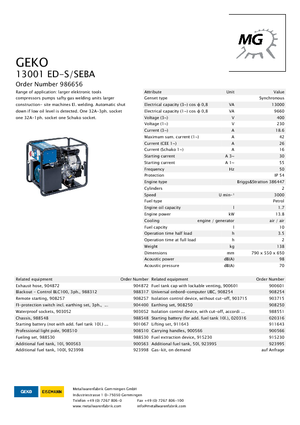 Generatoare de curent pe benzină Geko ® 13001 ED-S/SEBA