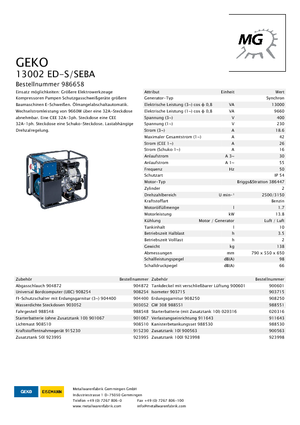 Generatoare de curent pe benzină Geko ® 13002 ED-S/SEBA