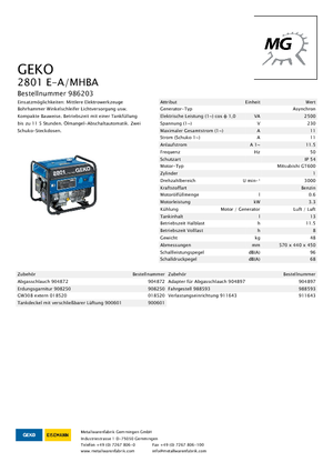Generatoare de curent pe benzină Geko ® 2801 E-A/MHBA