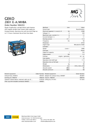 Generatoare de curent pe benzină Geko ® 2801 E-A/MHBA