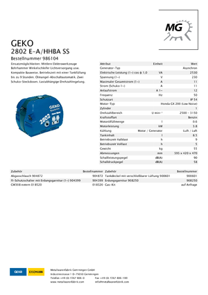 Generatoare de curent pe benzină Geko ® 2802 E-A/HHBA*