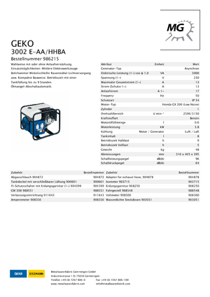 Generatoare de curent pe benzină Geko ® 3002 E-AA/HHBA*