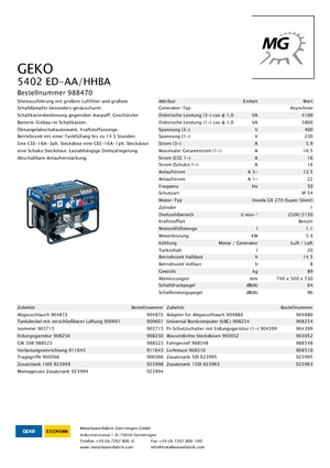 Generatoare de curent pe benzină Geko ® 5402 ED-AA/HHBA*