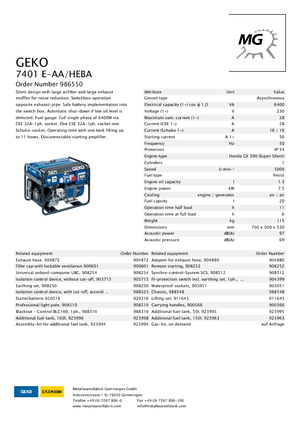 Generatoare de curent pe benzină Geko ® 7401 E-AA/HEBA