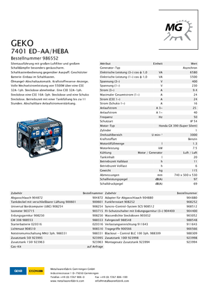 Generatoare de curent pe benzină Geko ® 7402 ED-AA/HHBA