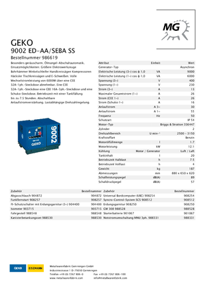 Generatoare de curent pe benzină Geko ® 9002 ED-AA/SEBA*