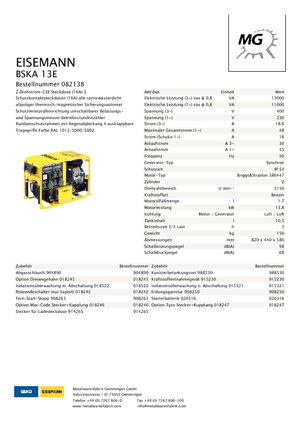 Generatoare de curent pe benzină Eisemann BSKA 13 E