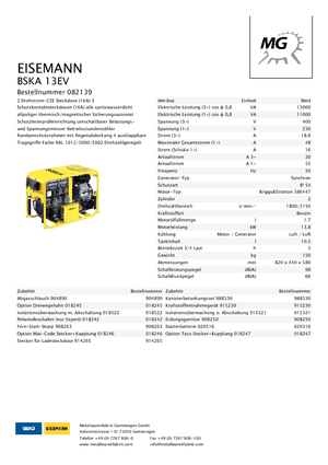 Generatoare de curent pe benzină Eisemann BSKA 13 EV