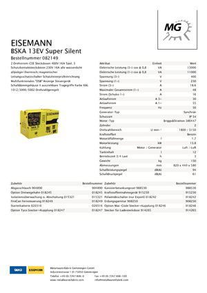 Generatoare de curent pe benzină Eisemann BSKA 13 EV